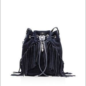 Zadig & Voltaire Bucket bag. Navy suede. Fringe.